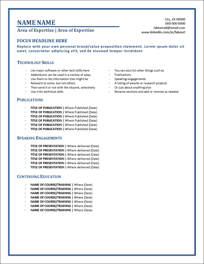 Trendsetter Resume Addendum Template