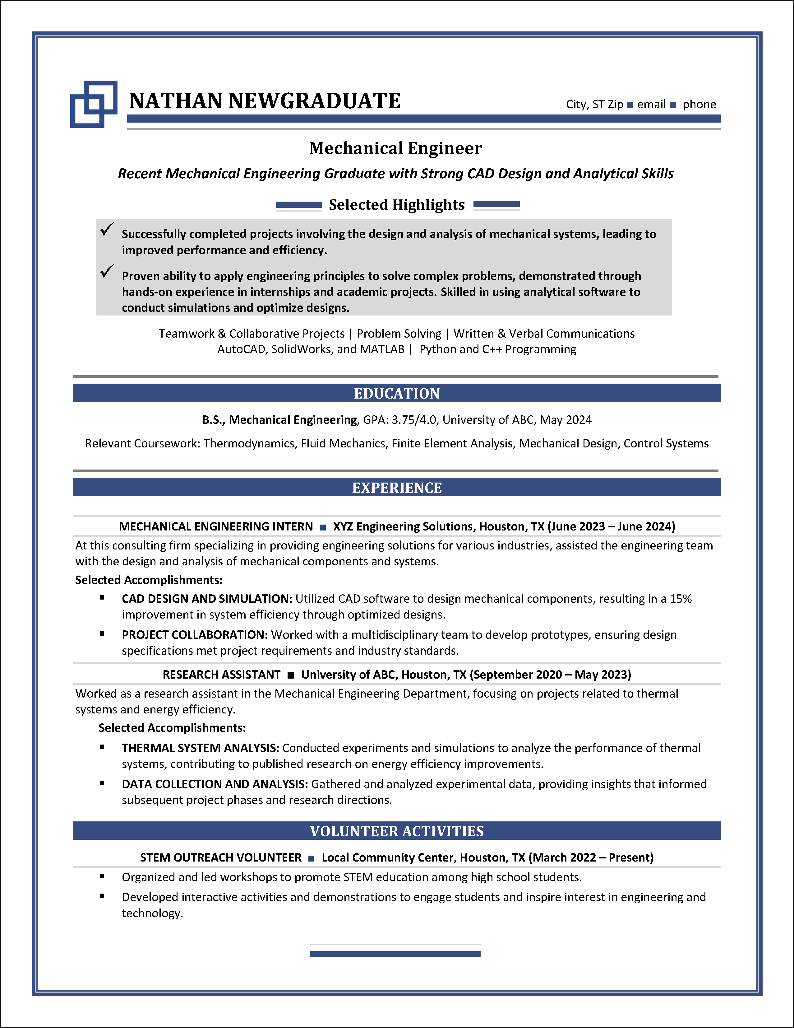 Example Resume 1 with Resume Template