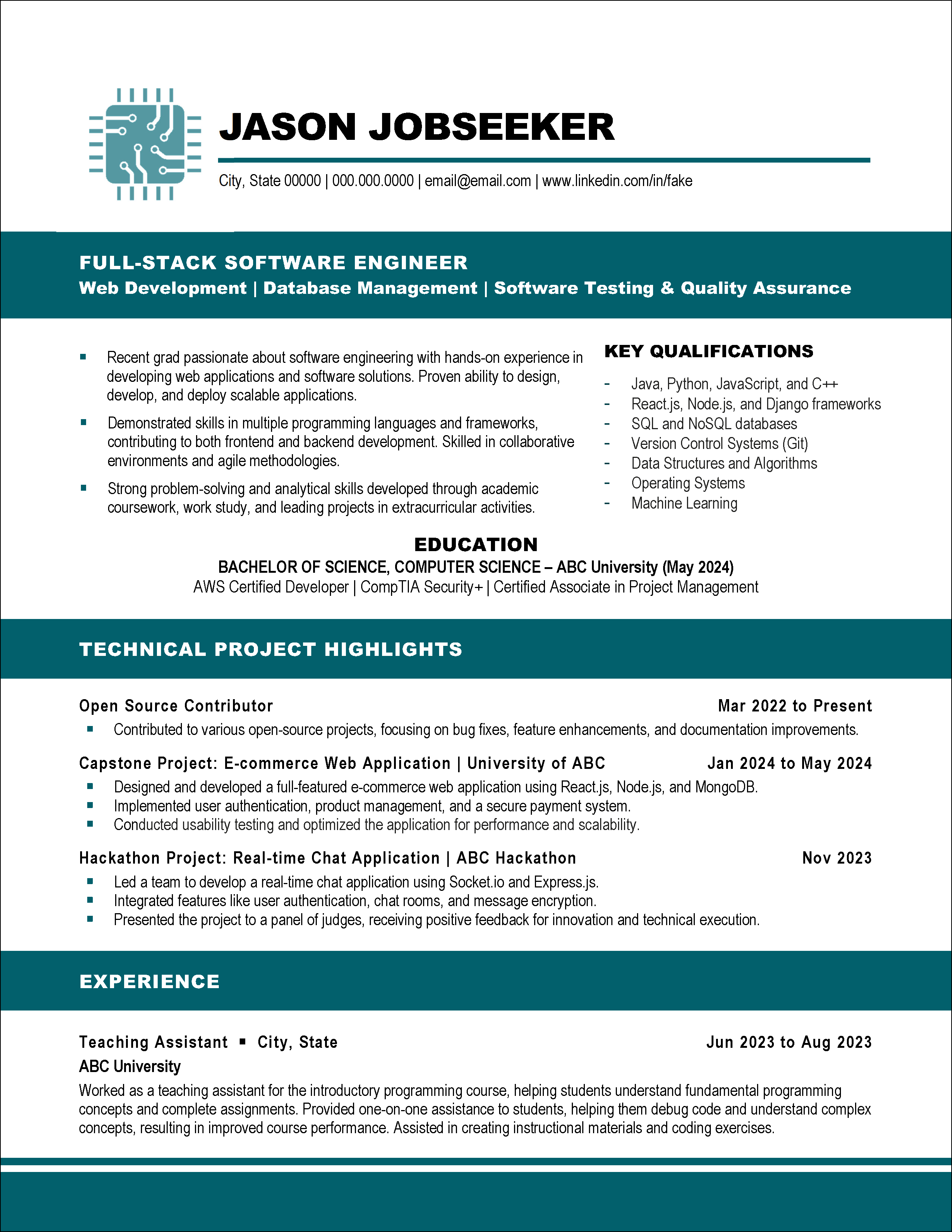 Example Resume 3 with Resume Template