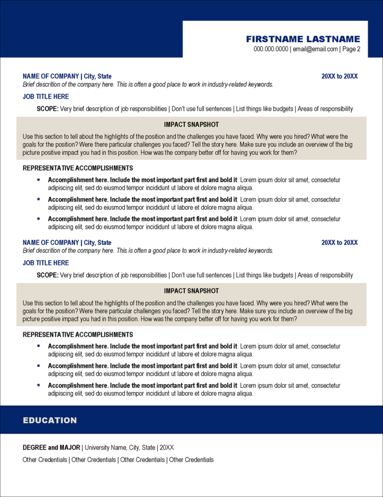 Resume Template for Corporate Executives & Professionals