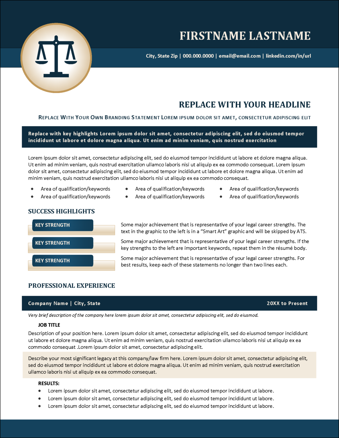 Downloadable Legal Resume Template for MS Word