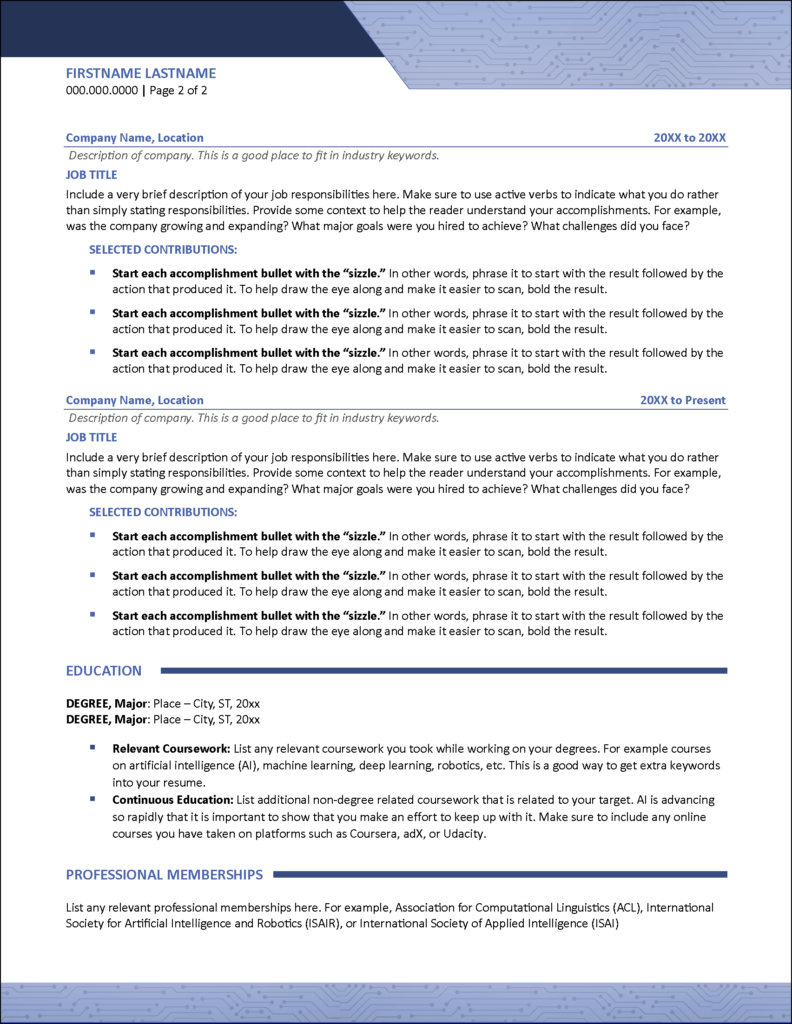 Artificial Intelligence Resume Template For The AI Job Market