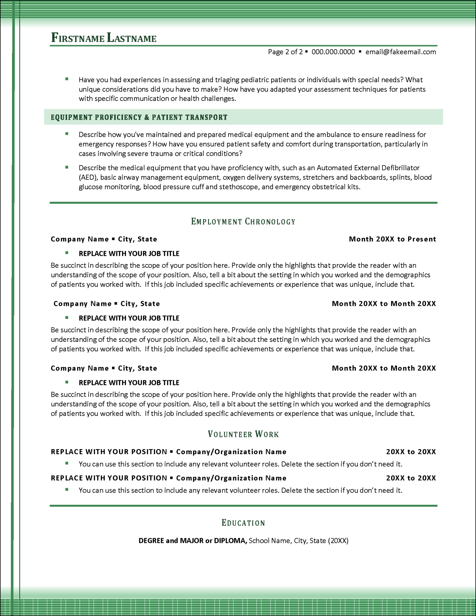 Specialized EMT Resume Template | Distinctive Templates