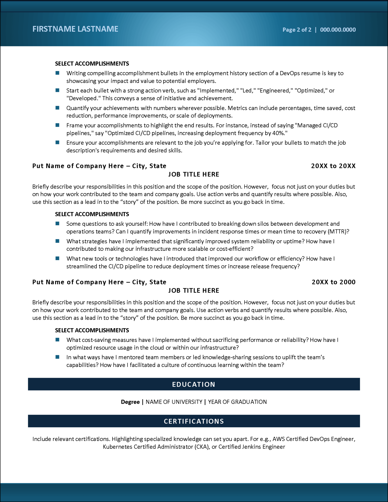 Specialized DevOps Resume Template | Distinctive Templates