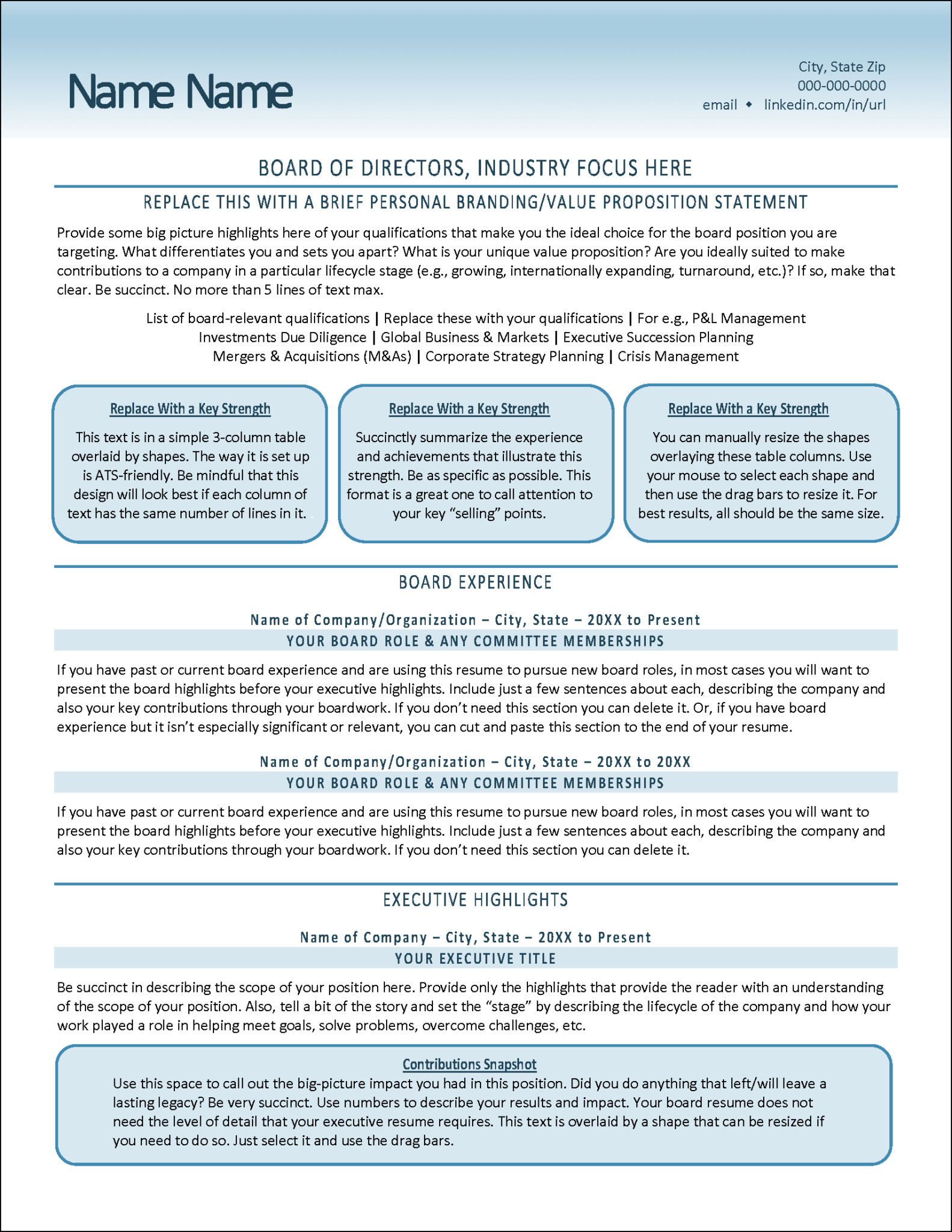 Board Resume Writing Toolkit - Distinctive Resume Templates