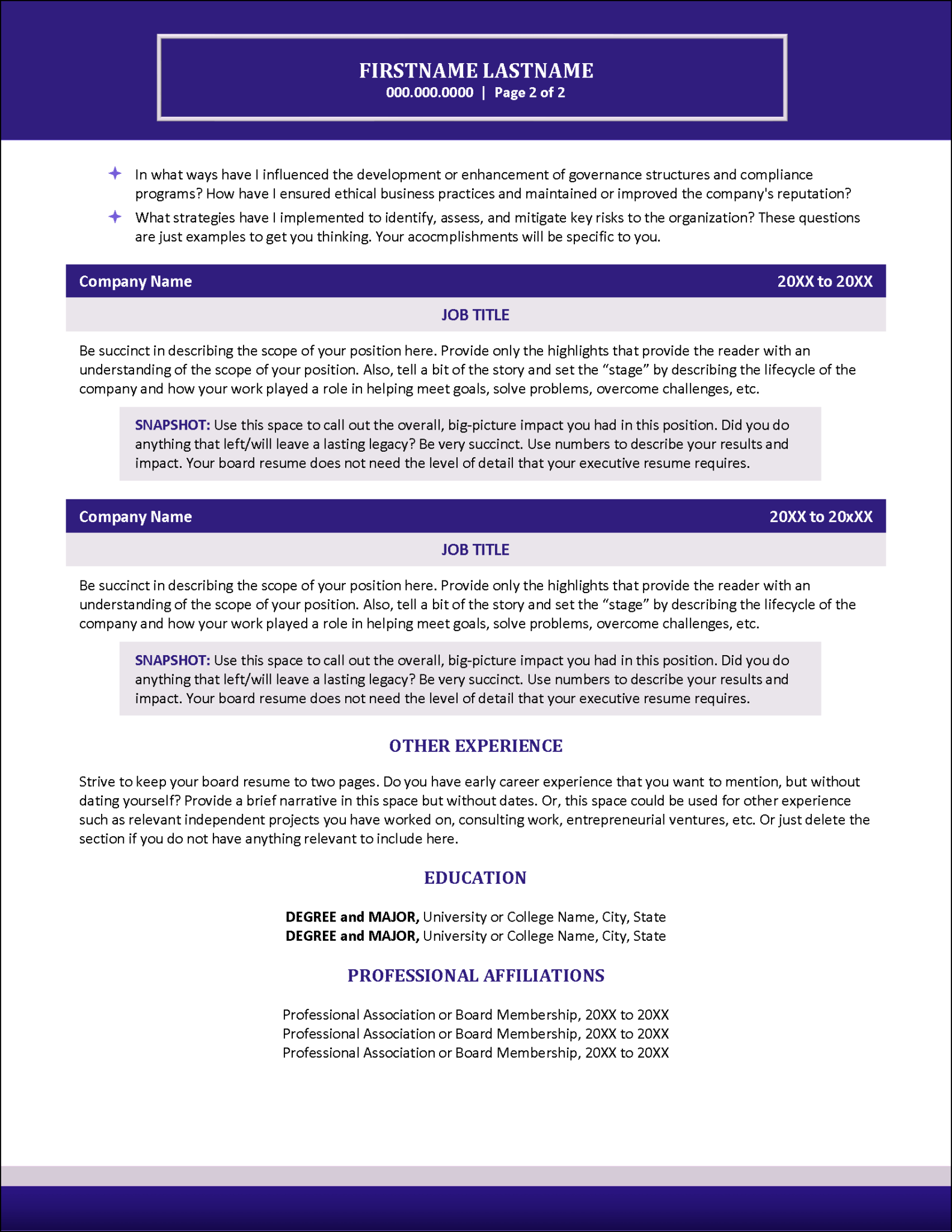 Board Resume Writing Toolkit - Distinctive Resume Templates