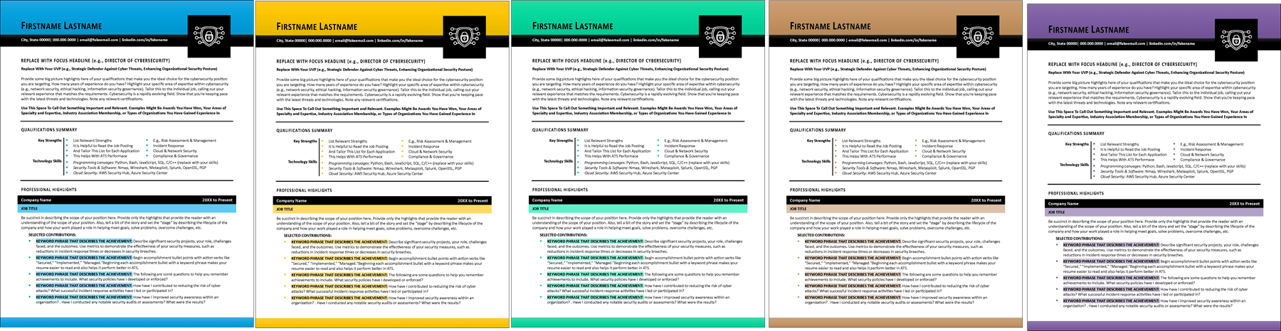 Cybersecurity Resume Color Choices