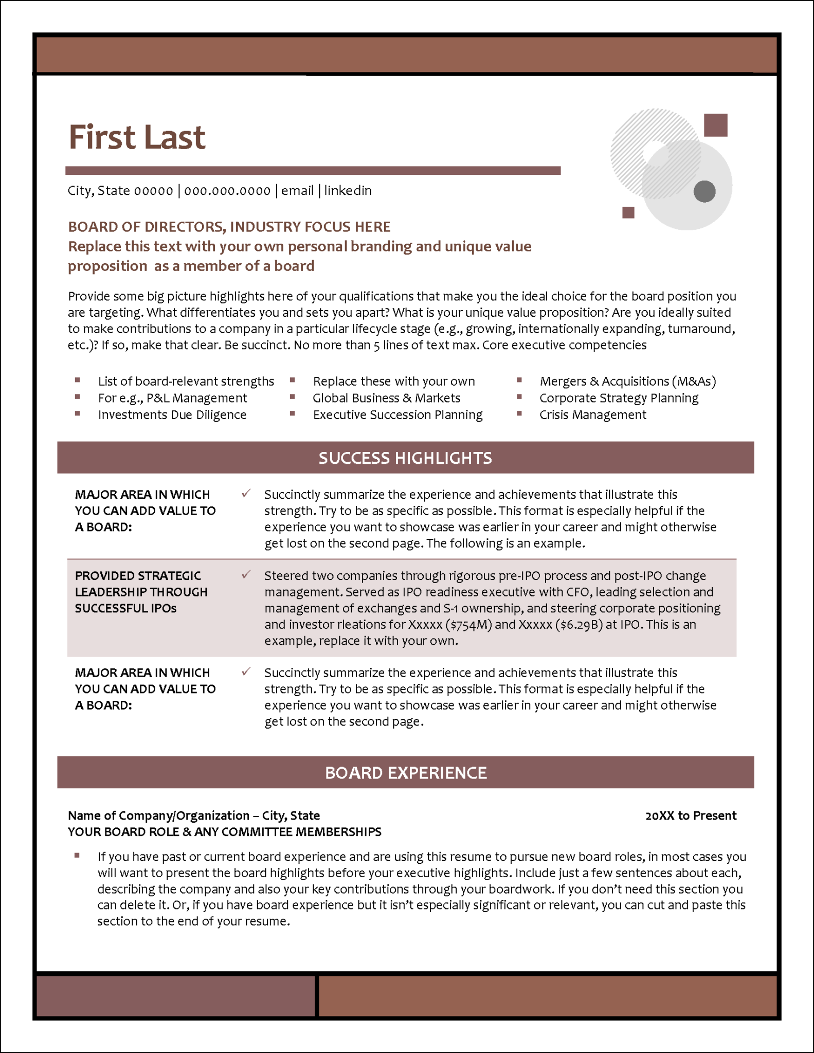 Board Resume Writing Toolkit - Distinctive Resume Templates