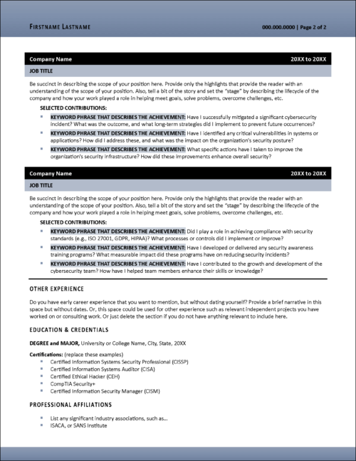 SecureForce Cybersecurity Resume Page 2
