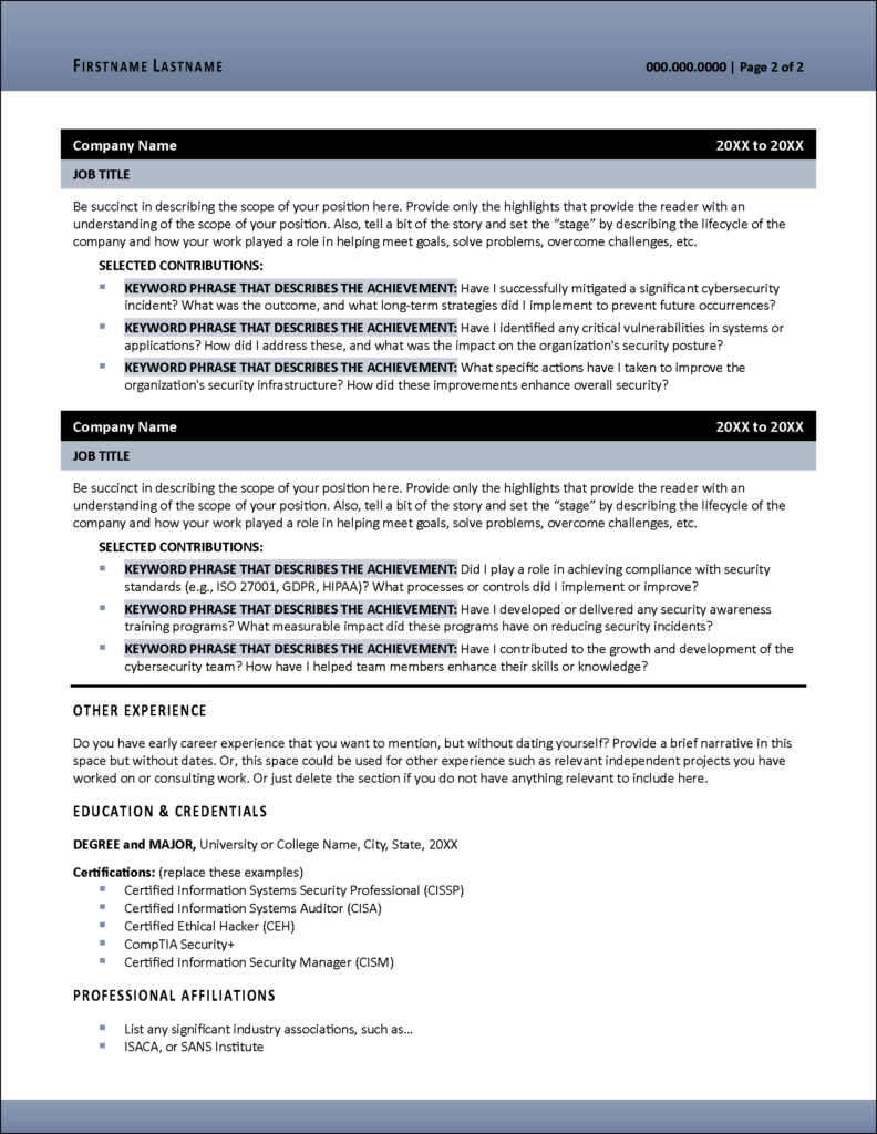 Advanced Cybersecurity Resume Template | Distinctive Templates