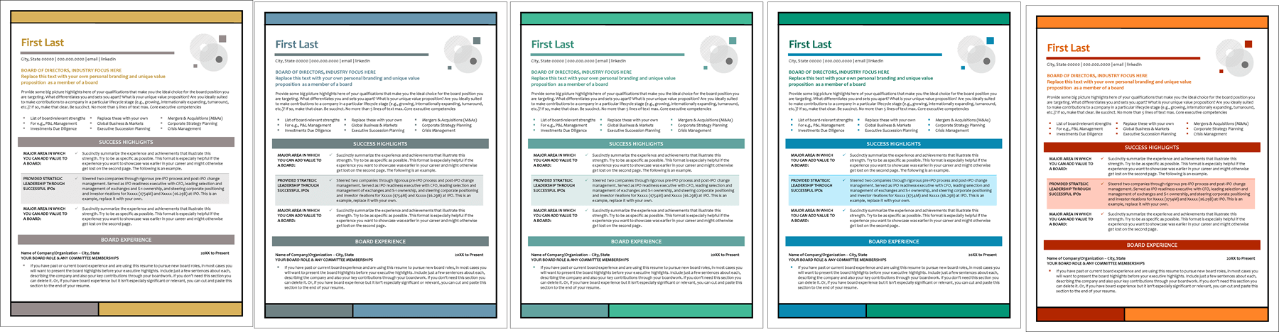 nonprofit board resume color choices