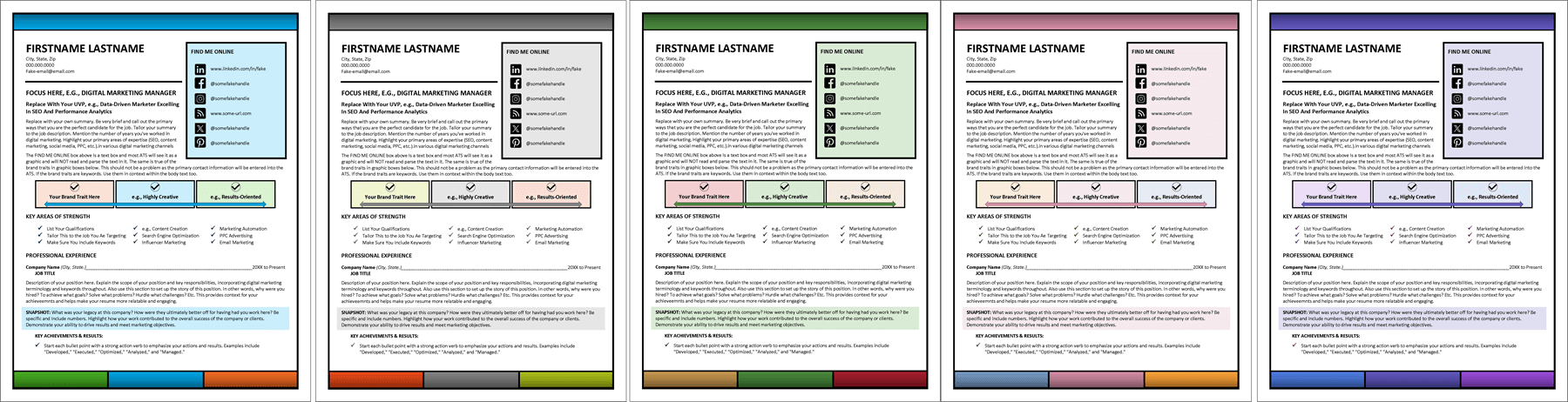 Digital Marketing Resume Color Schemes