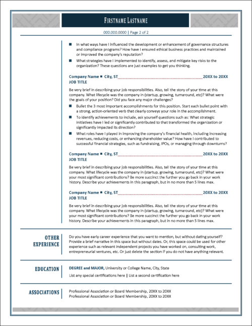 Directorate Resume Page 2