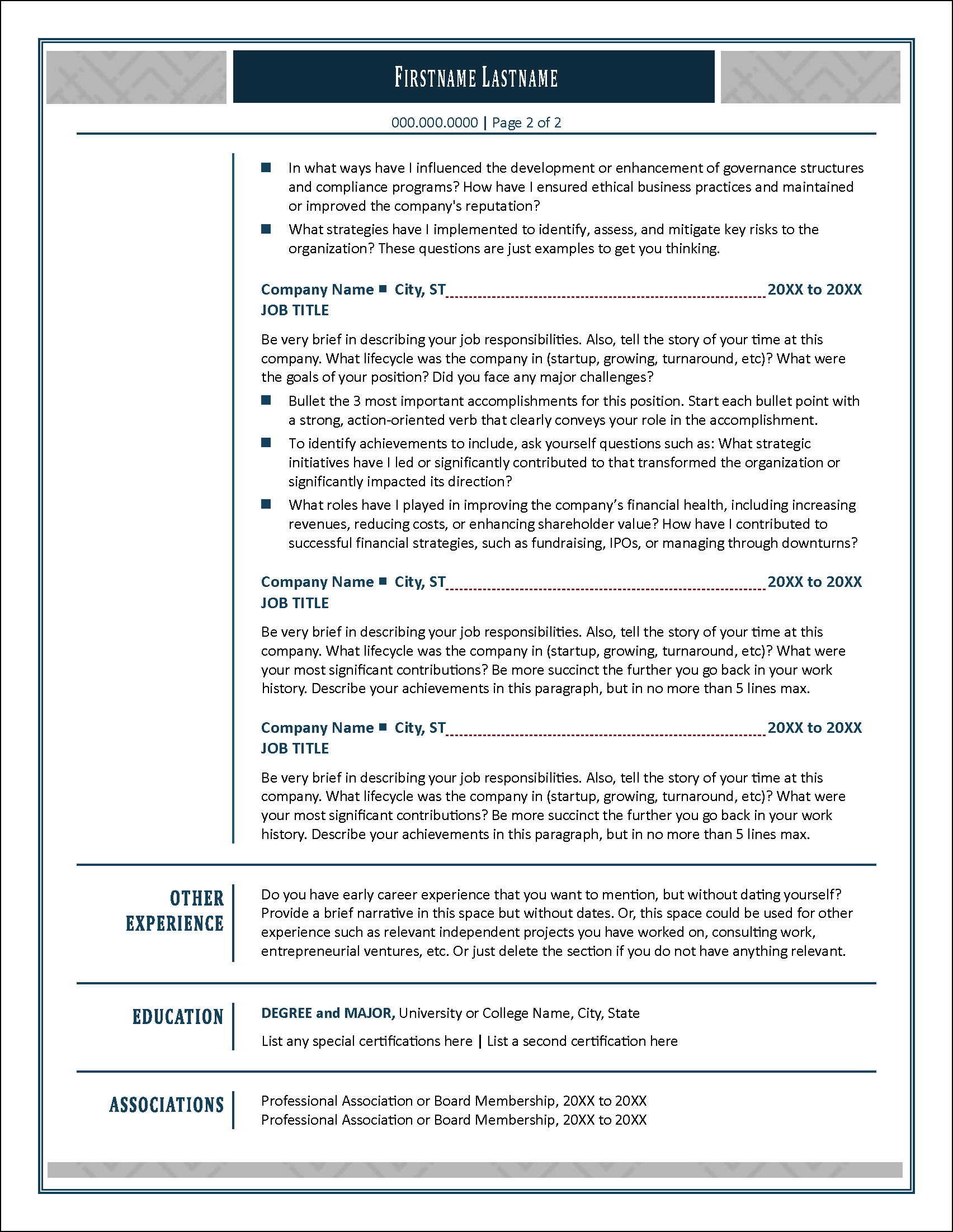 Directorate Resume Page 2