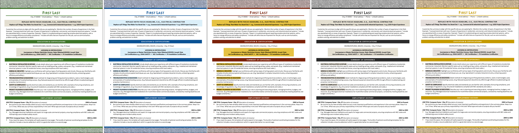 Electrician Resume Color Schemes