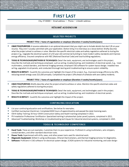 Hire Wire Resume Addendum