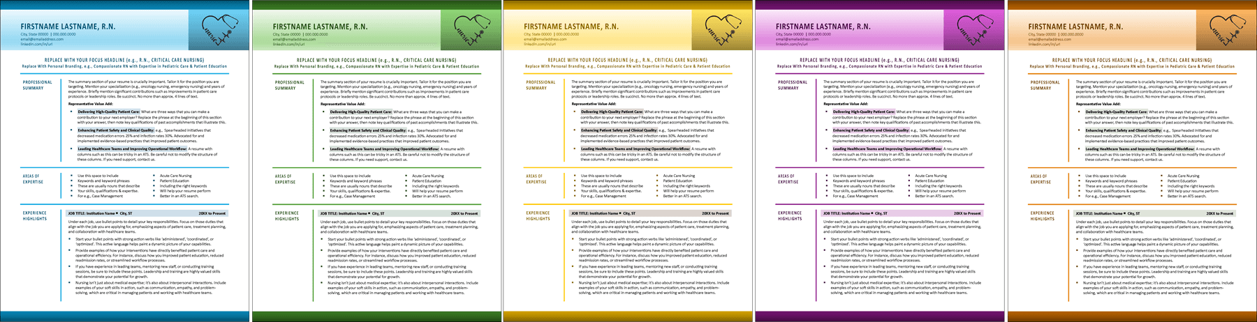 RN Resume Color Scheme Choices