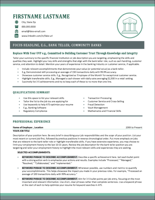 Trusted Teller Resume Page 1
