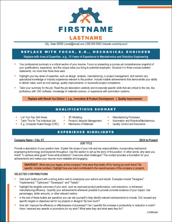 Dynamech Mechanical Engineer Resume Page 1