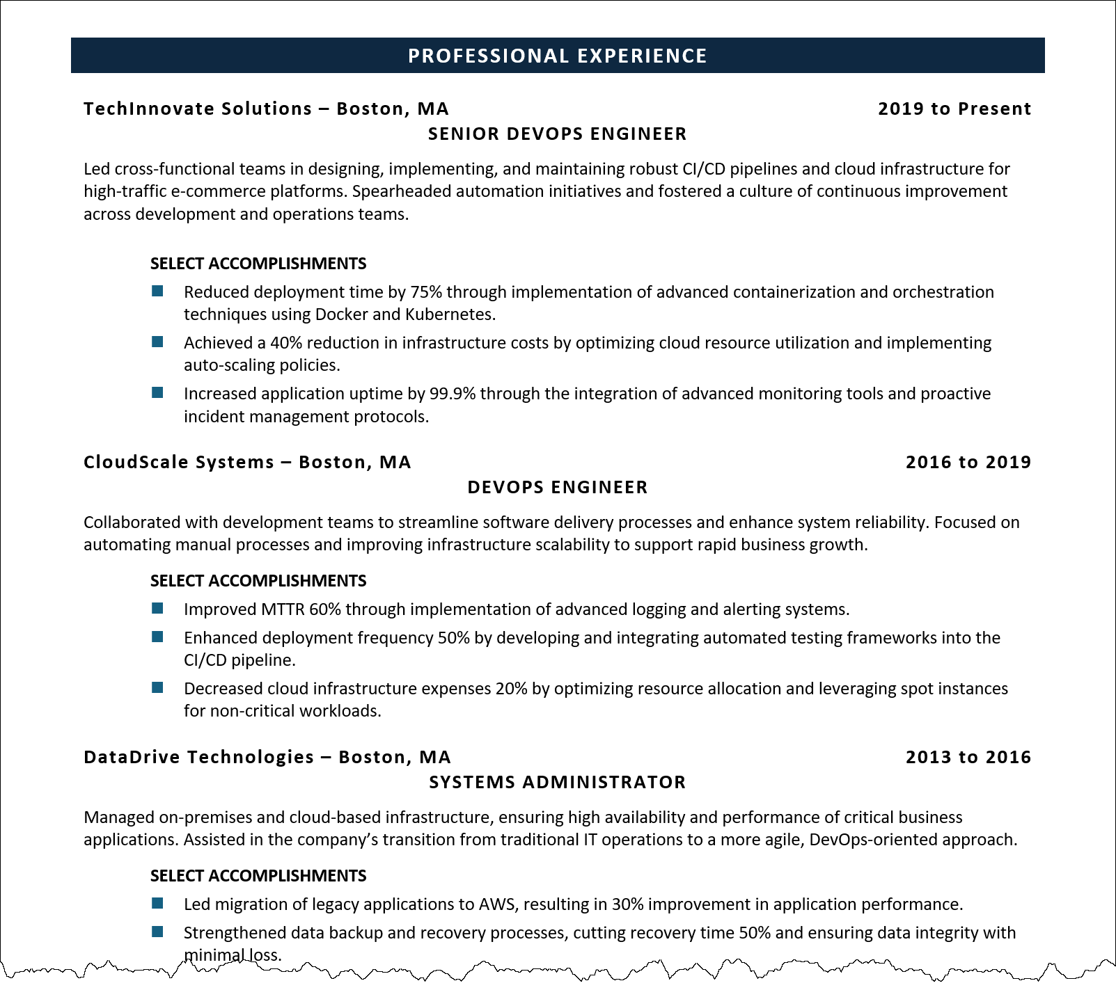 Example Progression in Resume Template