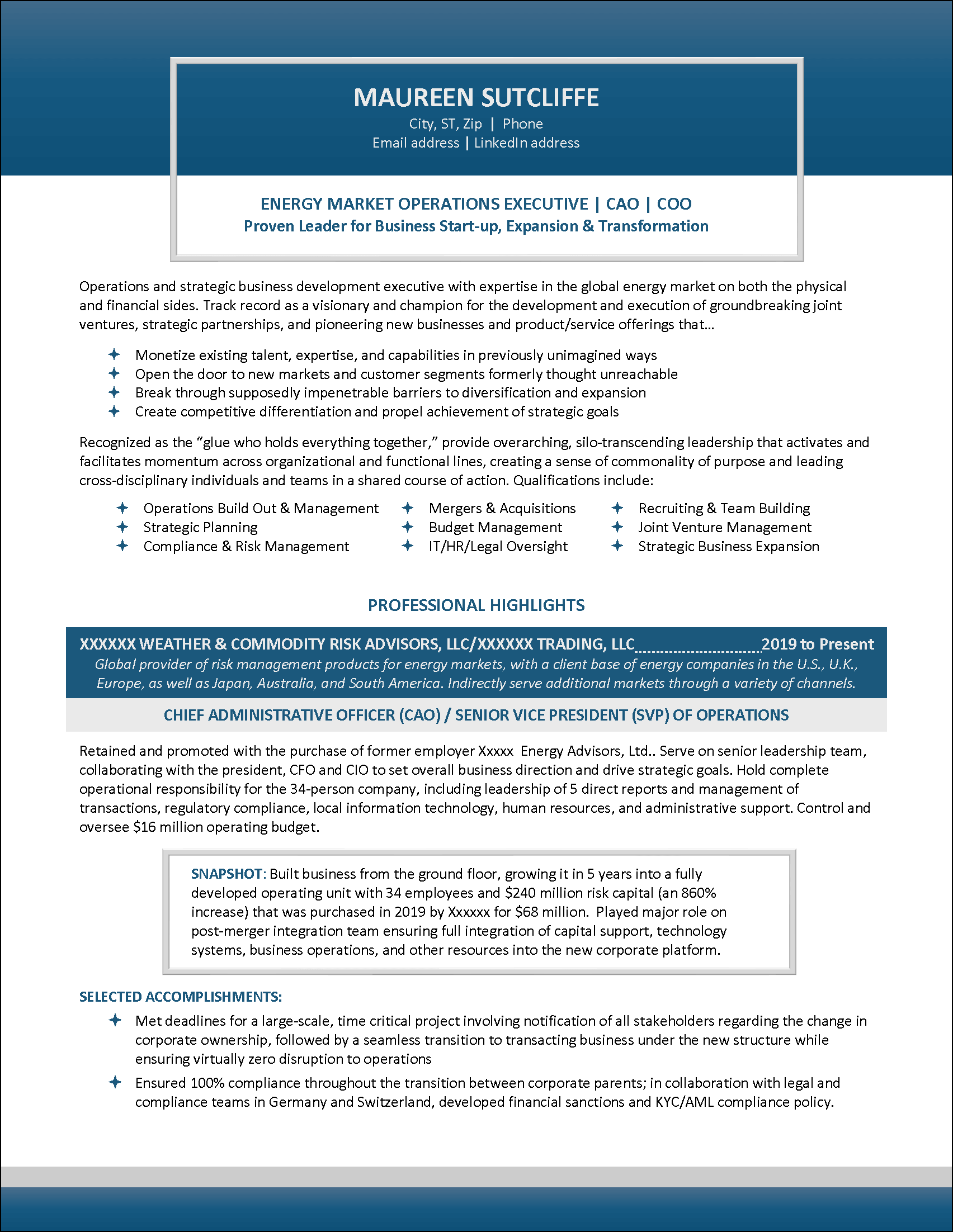 Executive Resume After Template Example 1