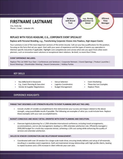 Exevent Event Planner Resume Page 1