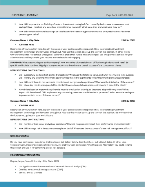 Fortune Investment Banking Resume Page 2