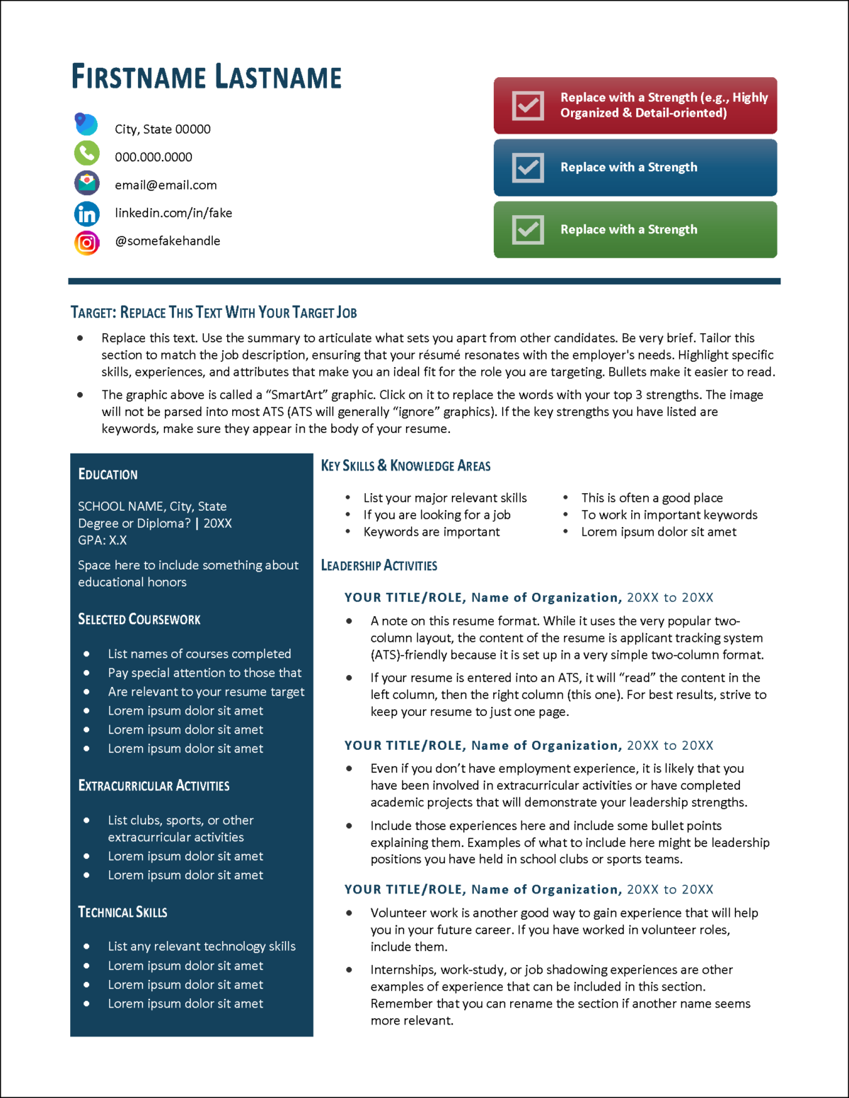 Bold College Resume Template ATSFriendly TwoColumn Design