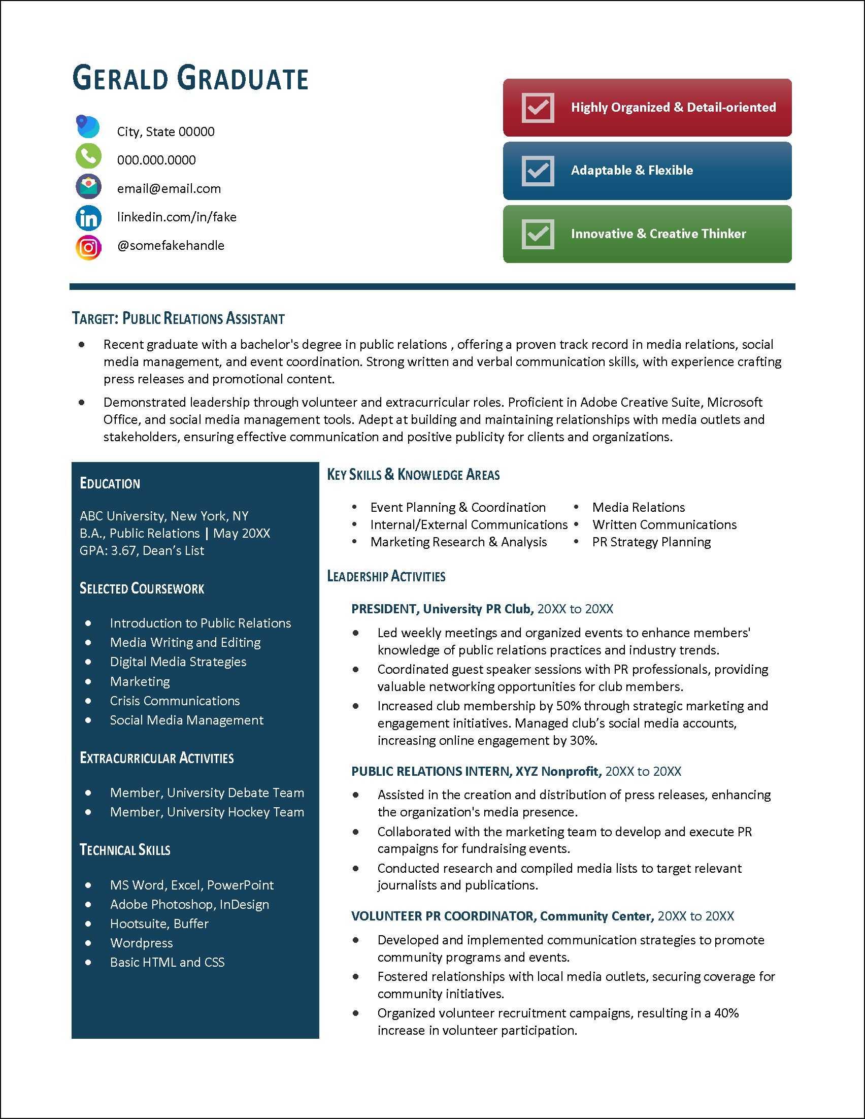 Example College Resume Template