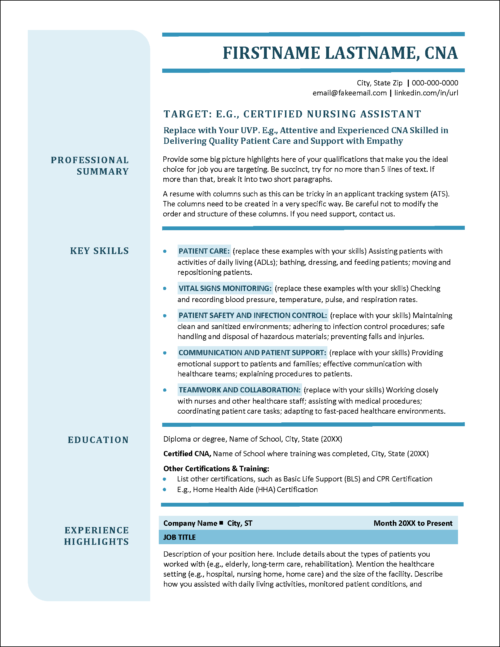 CNA Ready Resume Page 1