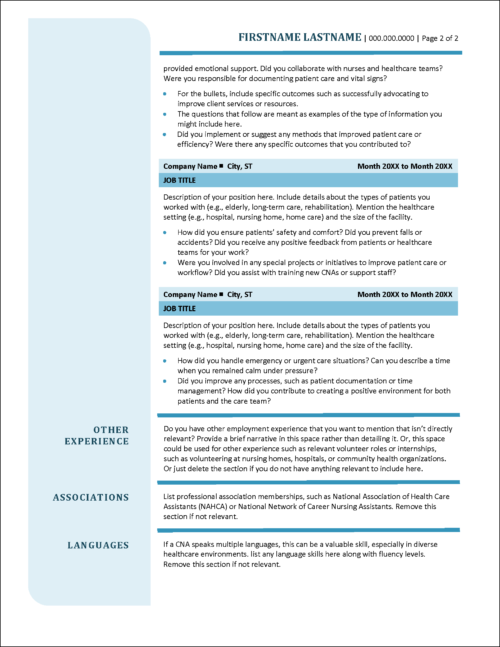 CNA Ready Resume Page 2