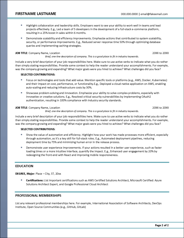 CodeStar Full Stack Developer Resume Page 2