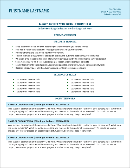 FirstPlacement Resume Addendum