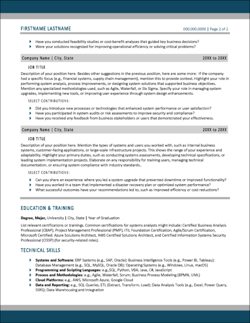 SystemsWise Systems Analyst Resume Page 2