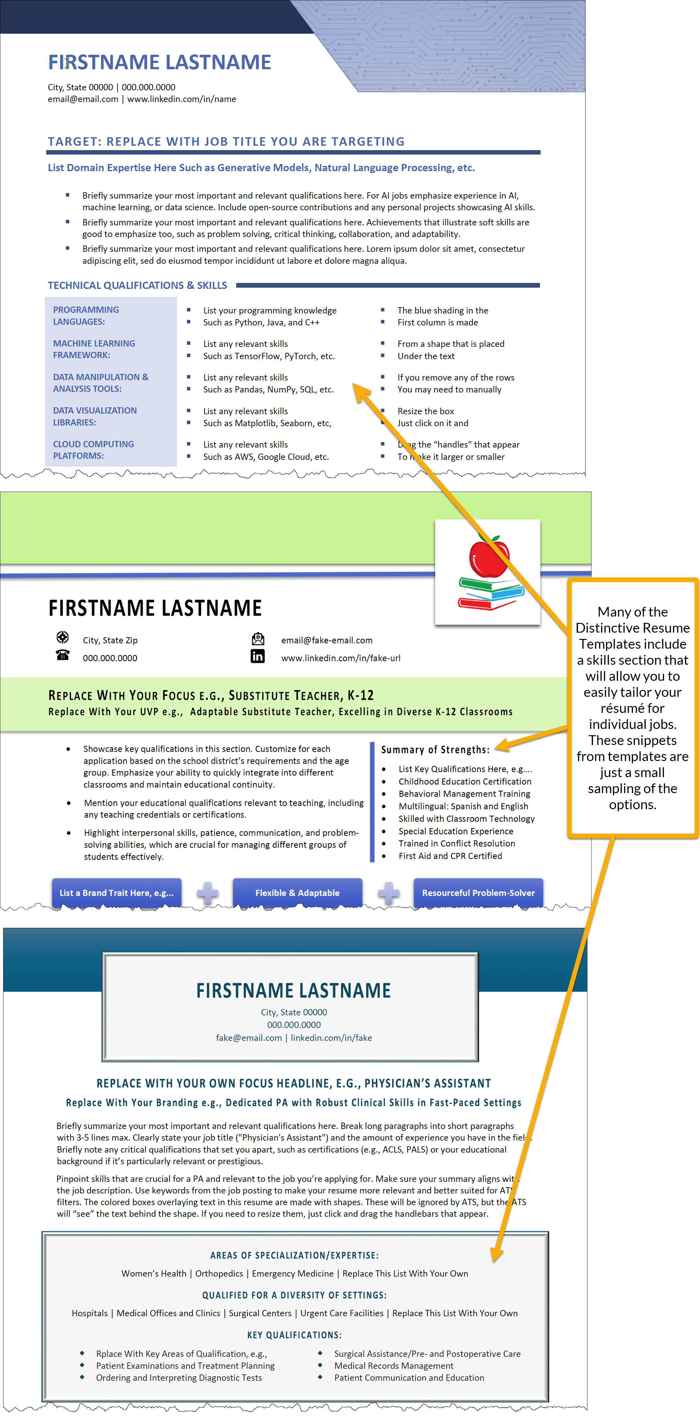 Example Resume Skills Sections for Tailoring