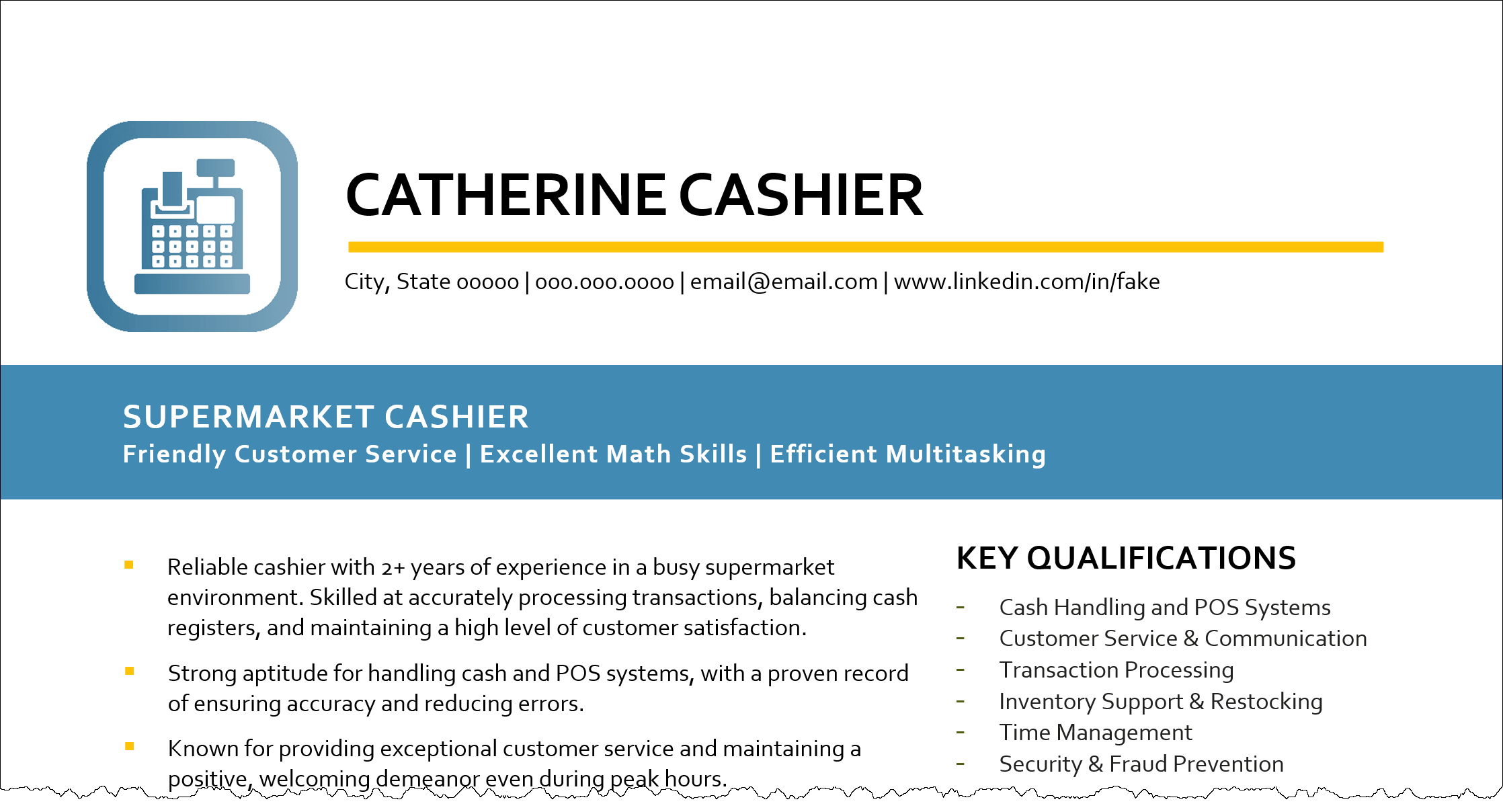 Example Professional Summary for Cashier Resume