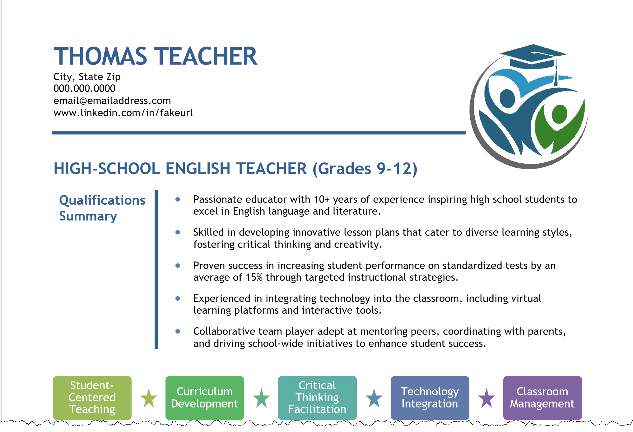 Example Professional Summary for Teacher Resume