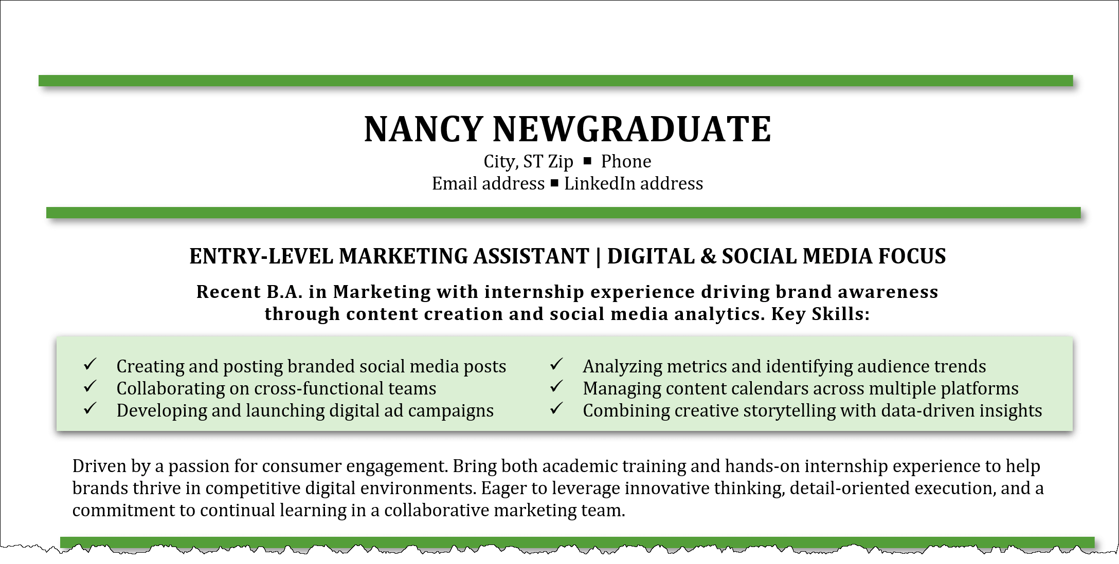 Example Resume Summary for a New Graduate