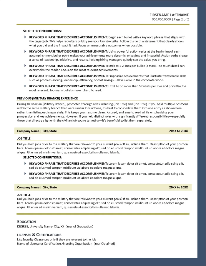 Veteran Transitions Resume Page 2