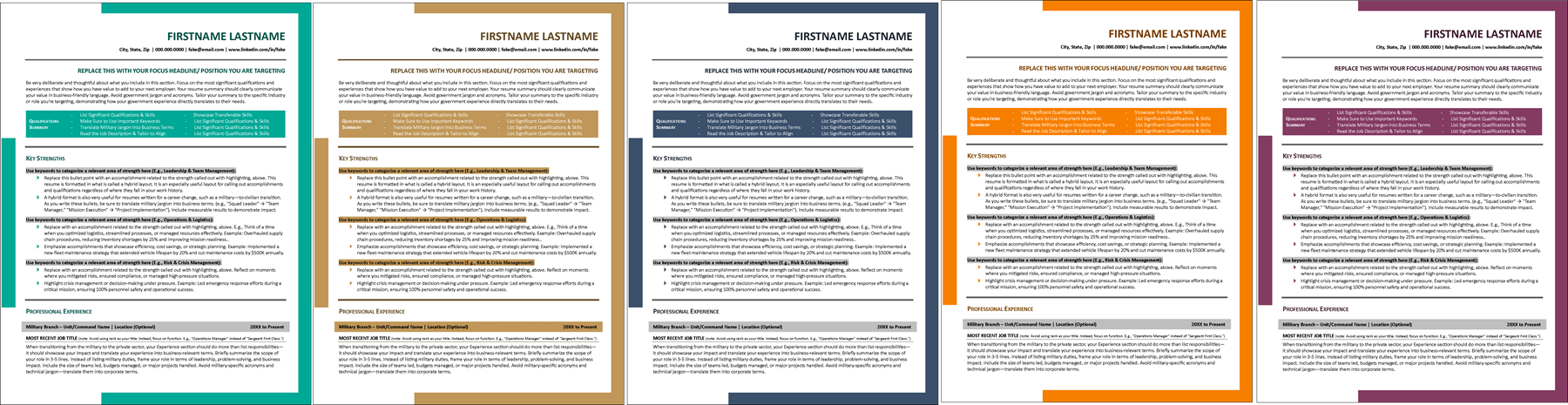 military to civilian resume colors